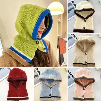 1 шт. шерстяная шапка с цветными пуговицами шерстяная цельная шапка защита шеи шарф головной убор теплый