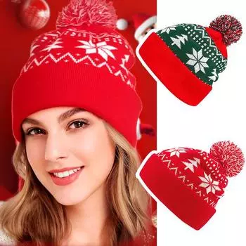 1 шт. шерстяная шапка со снежинками, рождественская вязаная праздничная теплая шерстяная шапка зелёный
