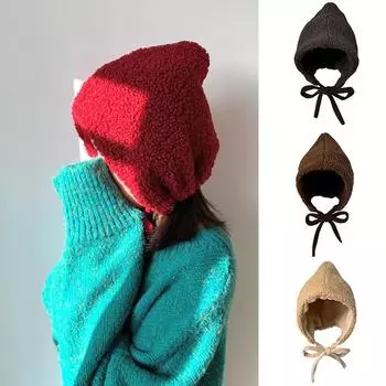1 шт. шерстяная шапка зимняя сохраняющая тепло корейская версия шапка Lei Feng милая защита ушей женская вязаная шапка из овечьей шерсти красный