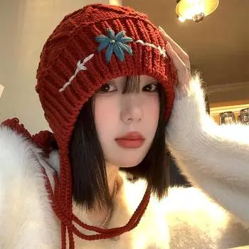 1 шт. шерстяной чепчик модный богемный универсальный цветок вязаный крючком шапка меньшинства кисточка защита ушей