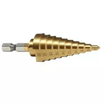 1 шт. шестигранное титановое ступенчатое конусное сверло, резак для отверстий 4-22 мм HSS для листового металла, дерева One Size золотистый