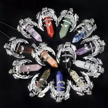 1 шт. шестиугольная колонна, ожерелье из драгоценных камней, кулон, целебный кристалл, аметист, натуральный камень, кожаный ремешок, цепочка, ожерелья для женщин и мужчин, ювелирные изделия 32x50 мм 32x50mm