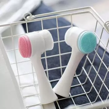 1 шт. Щетка для очищения лица, отшелушивающая щетка для глубокого очищения пор лица, двухсторонняя силиконовая щетка с мягкой щетиной для умывания лица розовый