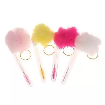 1 шт. Щеточка для ресниц с золотым брелоком и пушистым меховым помпоном, кисточка для наращивания ресниц, расческа для бровей, косметические инструменты розы красного