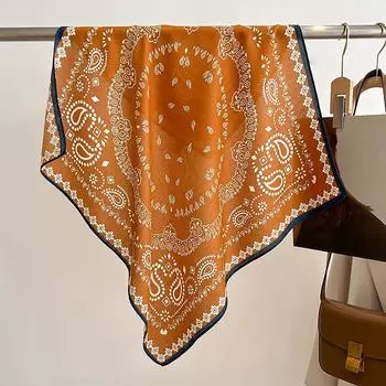 1 шт. Шифоновый Хлопково-Льняной Квадратный Шарф Дышащий 70x70см Косынка для Волос Винтажный Принт Тонкий Носовой Платок Шарф для Волос оранжевый