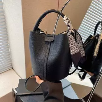 1 шт. Шикарная черная сумка-ведро с шарфом-акцентом – водонепроницаемая, вместительная сумка через плечо и через плечо для женщин чёрный