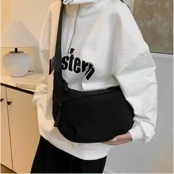 1 шт. Шикарная однотонная нейлоновая сумка через плечо для женщин - Повседневный и универсальный стиль «пельмень», Большая вместимость, Застежка-молния