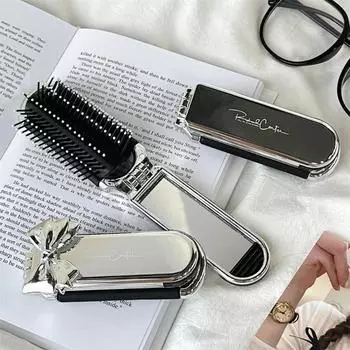 1 шт. Шикарная простая расческа для волос с зеркалами для женщин и девочек, модная серебристая расческа с бантом на воздушной подушке, портативная дорожная расческа для волос