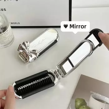 1 шт. Шикарная простая расческа для волос с зеркалами для женщин и девочек, модная серебристая расческа с бантом на воздушной подушке, портативная дорожная расческа для волос