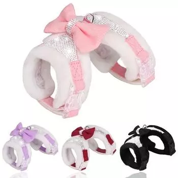 1 шт. шикарная регулируемая шлейка для собак со стразами и галстуком-бабочкой - не тянется, с мягкой подкладкой, дышащий жилет для стильного комфорта щенка S розовый