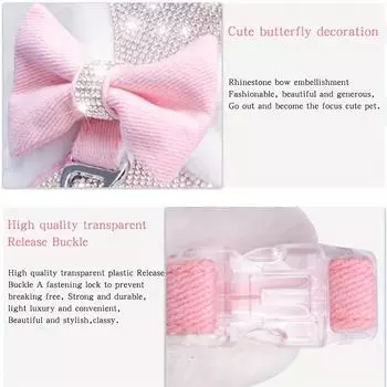 1 шт. шикарная регулируемая шлейка для собак со стразами и галстуком-бабочкой - не тянется, с мягкой подкладкой, дышащий жилет для стильного комфорта щенка S розовый