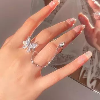 1 шт. шикарное связанное кольцо с инкрустацией в виде сверкающей бабочки, сияющий камень, подходящее к повседневным нарядам, аксессуар для вечеринок, регулируемые украшения