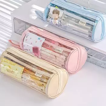 1 шт. шикарный пенал большой емкости для детей, однотонный корейский модный пенал, прозрачная простая сумка для канцелярских принадлежностей кофейный