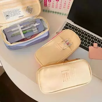 1 шт. шикарный простой пенал для детей минималистичный модный однотонный пенал большой емкости сумка для хранения канцелярских принадлежностей жёлтый