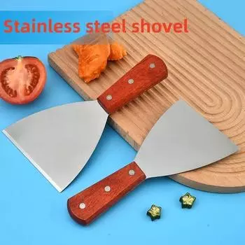 1 шт., широкая лопатка для приготовления блинов из нержавеющей стали с деревянной ручкой, хлеб, пицца, стейк, жареные яйца, кухонные аксессуары и гаджеты