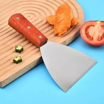 1 шт., широкая лопатка для приготовления блинов из нержавеющей стали с деревянной ручкой, хлеб, пицца, стейк, жареные яйца, кухонные аксессуары и гаджеты