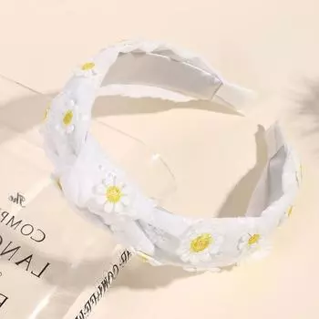1 шт. Широкая повязка на голову с узором «ромашка» для девочки, Модный повседневный головной убор для ежедневной носки, Детский аксессуар для волос