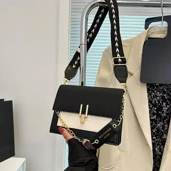 1 шт., широкий плечевой ремень, маленькая квадратная сумка из искусственной кожи, контрастного цвета, женская сумка, подходит для мобильного телефона, маленький кошелек