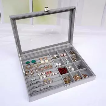 1 шт., шкатулка для хранения ювелирных изделий, домашняя шкатулка для показа ювелирных изделий, большая откидная прозрачная видимая бархатная пылезащитная шкатулка для хранения ювелирных изделий