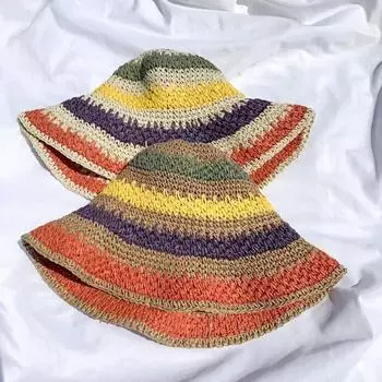1 шт. Шляпа-ведро, защита от солнца, пляжный солнцезащитный соломенный головной убор, радужная панама, шляпа от солнца, большие поля, ручная работа, вязание крючком хаки