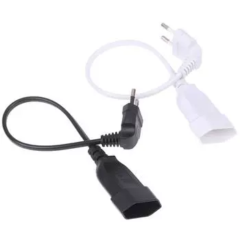 1 шт. шнур адаптера питания европейского стандарта, изогнутый под углом 90 градусов, европейский круглый 2-контактный кабель питания с вилкой «папа-мама» для UPS Pdu 0,3 м белый