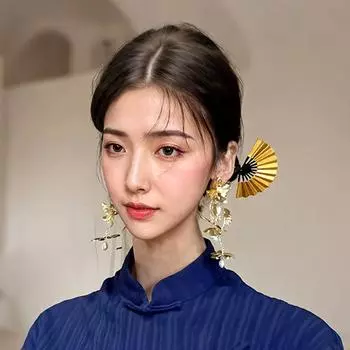 1 шт., шпилька из сплава, элегантный золотой веер, старинные ювелирные изделия, свадебные головные уборы, сувениры для вечеринок, аксессуары для волос, заколки для волос в китайском стиле