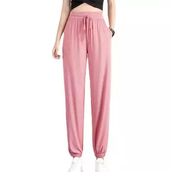 1 шт. штаны-шаровары с высокой талией, полиэстеровые широкие брюки, повседневные брюки из ледяного шелка с завязками S серый