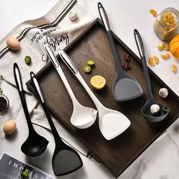 1 шт., силиконовая длинная ручка для масла, отдельная ложка для супа, антипригарная лопатка для приготовления пищи, кухонная утварь, лопатка для приготовления пищи в воке, ложка для супа, кухонные принадлежности Wok Spatula - White