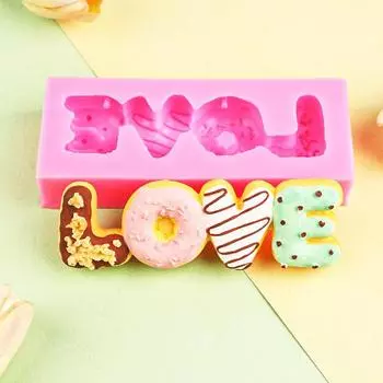 1 шт. силиконовая форма в форме пончика с надписью «LOVE» для шоколада, помадки и конфет - 3D-формы для выпечки для украшения тортов своими руками, розовый