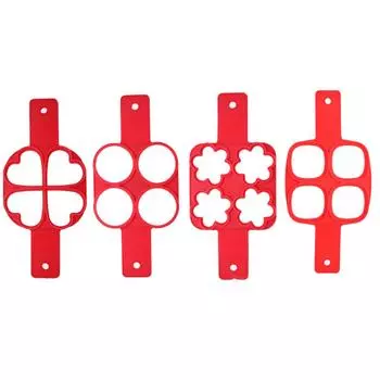 1 шт. силиконовая красная форма для блинов, антипригарное кухонное кольцо для выпечки, формы для тортов, аксессуары для моделей для приготовления пищи, 4 отверстия Heart