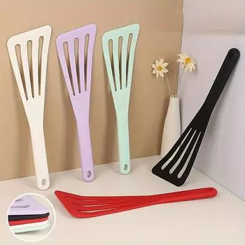 1 шт., силиконовая лопатка для жарки, кухонная утварь, силиконовая наклонная лопатка для предотвращения утечки, лопаточка для жареной рыбы и стейка, антипригарная кастрюля, домашняя Black