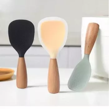 1 шт. силиконовая ложка для риса кухонная утварь кухонный половник рисовая лопатка корейская ложка для риса многоразовый совок деревянная ручка зелёный