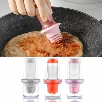 1 шт., силиконовая нажимная щетка для бутылки с маслом с крышкой для хранения, масляная кисть для выпечки, кисть для соуса, масляная кастрюля, кухонные принадлежности для жарки говяжьего стейка серый