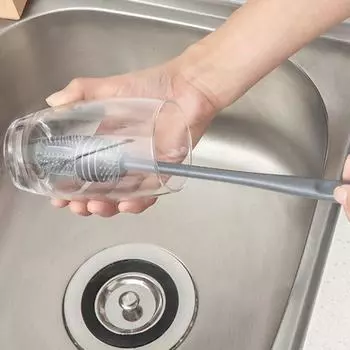 1 шт. силиконовая щетка для чашек без мертвого угла, 360 градусов, длинная ручка, бытовая кухонная маленькая щетка для удаления пятен от чая 1PC серый