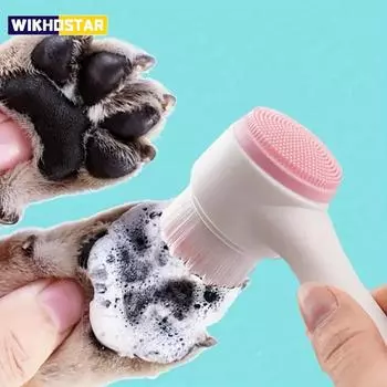 1 шт. Силиконовая щетка для чистки лап домашних животных и массажная щетка, двухсторонний инструмент для ухода за собаками для здоровой шерсти и когтей розовый
