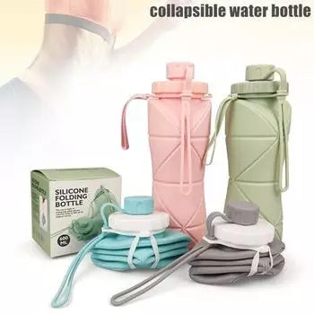 1 шт., силиконовая складная чашка для воды с бриллиантами, спортивная бутылка для воды, уличная дорожная складная портативная расширительная бутылочка для сжатия серый