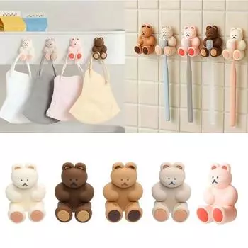 1 шт., силиконовый держатель для зубных щеток с мультяшным медведем, настенный крючок для хранения на присоске, экономит место, кронштейн для кухни для дома кофейный