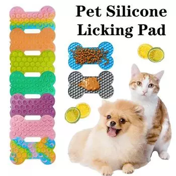 1 шт. силиконовый коврик для лизания домашних собак, коврик для ванны, медленное поедание арахисового масла, лизунец для кошек, коврик для кормления собак в виде кости 18x11x1cm