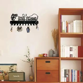 1 шт. Симпатичная подставка для хранения ключей в форме рыбки с крючками - устойчивый металлический держатель, идеально подходит для экономии места чёрный