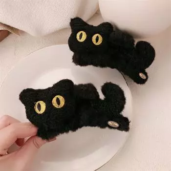 1 шт., симпатичная заколка для волос в виде акулы, аксессуары для волос, женская осенне-зимняя плюшевая трехмерная черная кошка, большая заколка в виде когтя чёрный