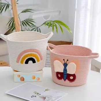 1 шт. Симпатичное многофункциональное ведро для хранения вязаных хлопковых ниток, радужная ручная тканая коробка для хранения