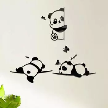1 шт. Симпатичные креативные 3D DIY мультяшные панды акриловые наклейки на стену самоклеящиеся настенные наклейки декор комнаты B чёрный