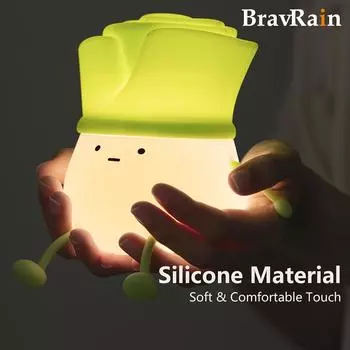 1 шт. симпатичный ночник в виде головки зубка чеснока, силиконовый сенсорный 3-уровневый регулируемый светодиодный светильник на прикроватной тумбочке Chive head белый