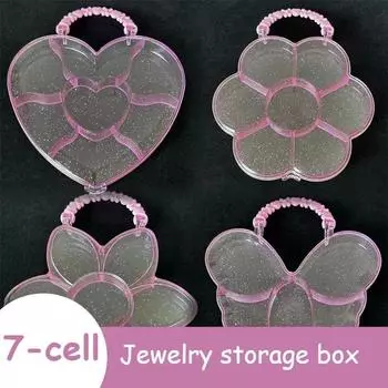 1 шт., симпатичный розовый прозрачный пластиковый ящик для хранения цветов в форме сердца, заколка для волос для девочек, резинка, бисер, многофункциональный органайзер для классификации