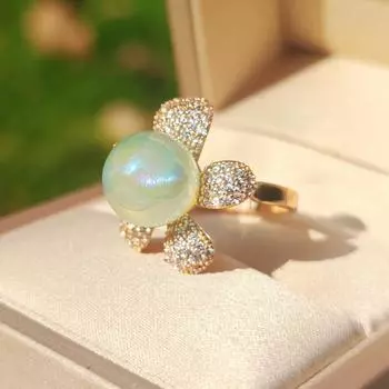 1 шт., синие искусственные жемчужные цветы, открывающиеся регулируемые кольца для женщин, кольцо с кубическим цирконием, ювелирные изделия, аксессуары для свадебной вечеринки синий