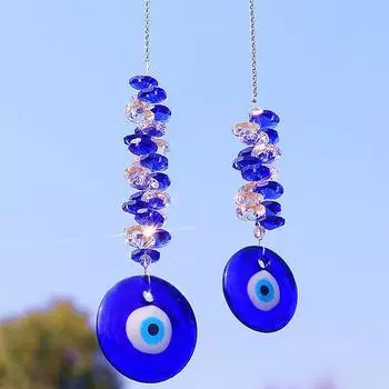 1 шт. Синий кулон «Глаз дьявола» и керамическая подвесная бирка из хрусталя, можно использовать для украшения дома, свадьбы на открытом воздухе, вечеринки, сада, поделок