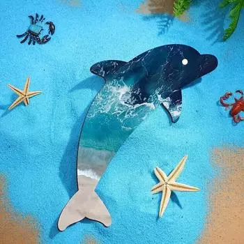 1 шт. Синий металлический дельфин настенное искусство - Декоративная для пляжной тематики, морская жизнь подвесная скульптура светло-зеленый