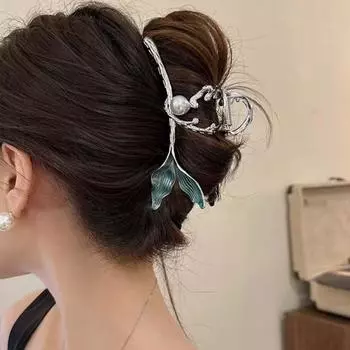 1 шт. Синяя металлическая заколка «Рыбий хвост», большая и элегантная заколка для волос «Морская звезда», задний зажим-акула, украшения для волос