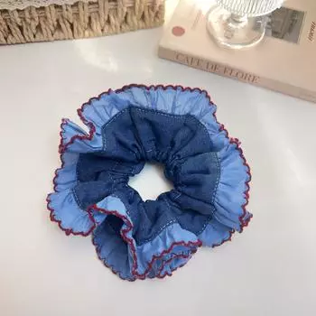 1 шт. Синяя повязка на голову с цветовым блоком в стиле ретро «Большой кишечник» для женщин и девочек, джинсовая ткань с красной окантовкой, двухслойная повязка на голову, резинки для волос