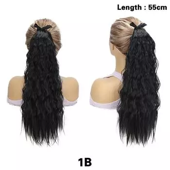 1 шт. Синтетические длинные волнистые хвостики на двойных ремешках, обертываемые вокруг хвоста, для женщин, для повседневной носки, косплея, вечеринок 55cm